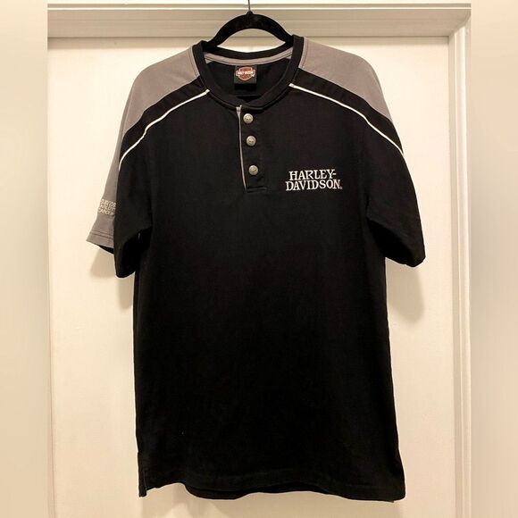 Harley-Davidson Other - Harley Davidson Henley Shirt Mens Medium Charlotte NC Black Skull Logo biker